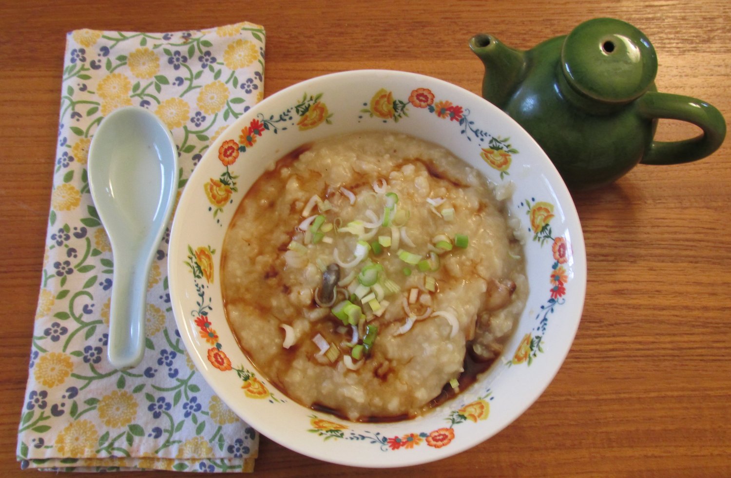 Congee with soy sauce.